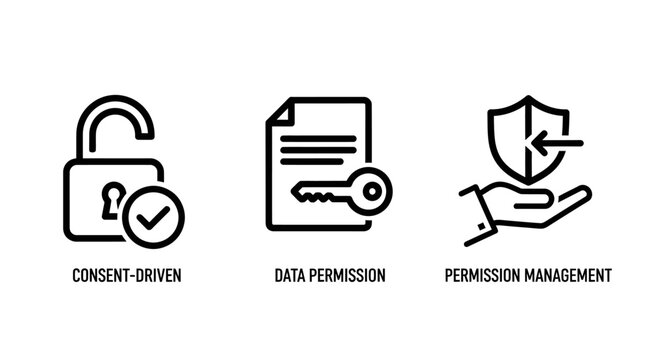 Data privacy and user permission management icon set for consent driven access and information security protocols with permission management security document business technology compliance