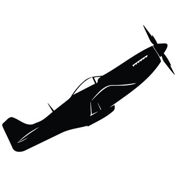 Vintage fighter plane silhouette vector illustration of propeller aircraft flying in sky.