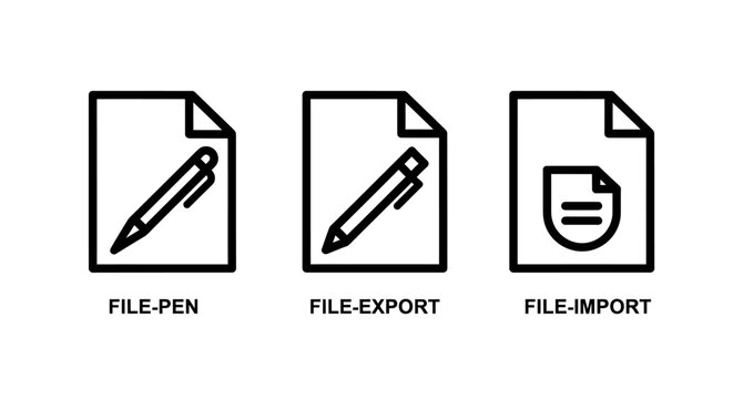 Document file management system line icons set featuring file pen export and import actions document management interface software illustration business application computer creation