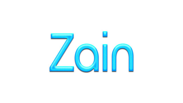 Glowing blue effect of name Zain on white background.