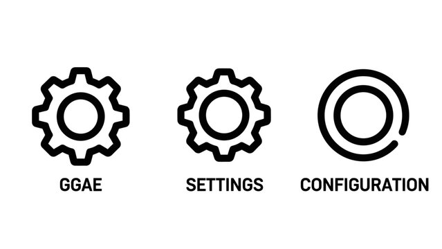 Mechanical gear settings and system configuration icons set with settings configuration mechanical technical adjustment preferences maintenance engineering industrial interface automation