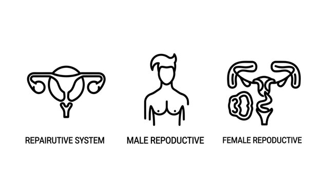 Human reproductive system anatomical icons depicting male and female anatomy symbols with reproductive education physiology healthcare fertility reproduction gynaecology internal structure