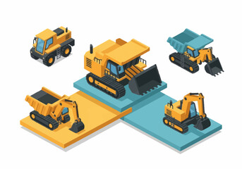 Construction heavy machinery isometric illustration set. © berkah nikah
