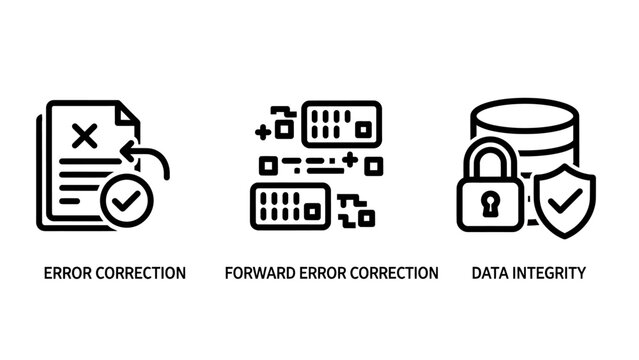 Error correction forward error correction and data integrity line icons correction integrity document database information security accuracy validation computing processing verification