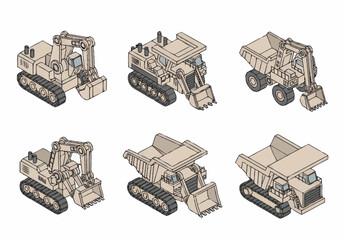 Set of Construction Vehicles Isometric Illustrations. © berkah nikah