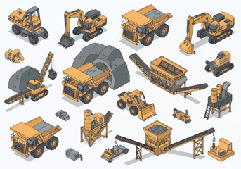 Collection of Construction and Mining Heavy Equipment Vehicles. © berkah nikah