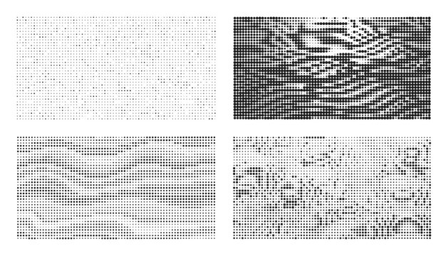Abstract digital textures with glitch and pixelation effects in monochrome.