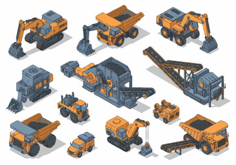 Collection of Construction and Mining Heavy Machinery Vehicles. © berkah nikah