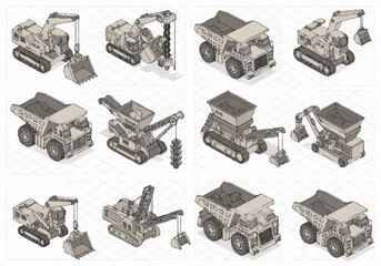 Collection of Construction Vehicles and Heavy Machinery Illustrations. © berkah nikah