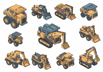 Collection of Isometric Construction Vehicles and Machinery. © berkah nikah