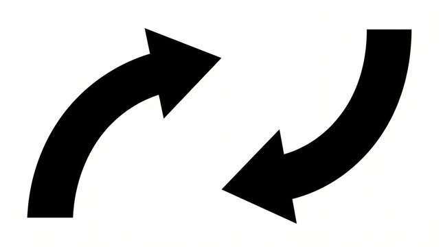 Two curved arrows forming a cyclical motion with black and white graphic resource design element curved arrow cycle arrow rotation arrow repeating arrow loop arrow circular as isolated object