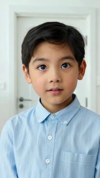 The little boy looked up from inside