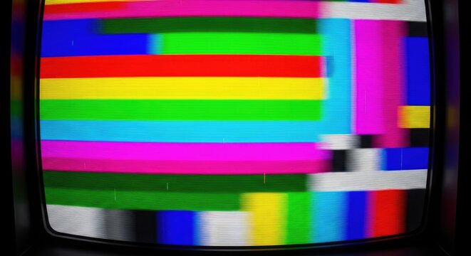 Retro Television Static Screen Displaying Color Bars.