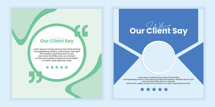 Professional client testimonial social media templates with quote marks and star ratings