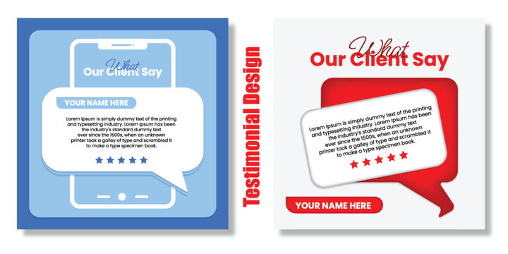 Modern social media testimonial templates with speech bubbles and five star rating designs