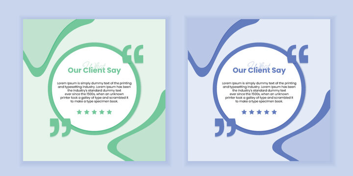 Elegant social media testimonial templates with soft wave patterns and star rating icons