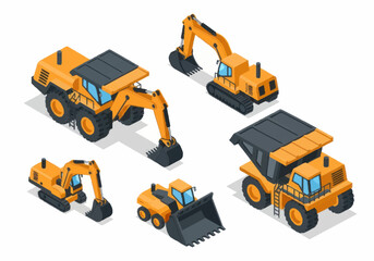 Collection of Yellow Construction Vehicles and Excavators. © berkah nikah
