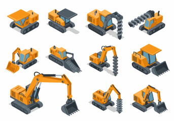 Collection of Yellow Construction Vehicles and Heavy Machinery. © berkah nikah