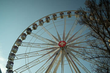 Fototapeta premium Ferris wheel at amusement park in Prague Czech Republic Europe iconic fair attraction travel entertainment background