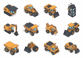 Collection of yellow construction vehicles and heavy machinery. © berkah nikah