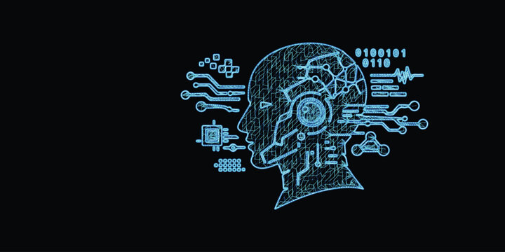 Artificial Intelligence Humanoid Profile with Digital Neural Network