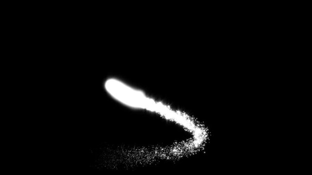 Fast line glitter motion with sparkle dust light effect, luxury white glitter sparkling stars trail and pixie dust path, Christmas stars isolated on black background for high-end 4K editing