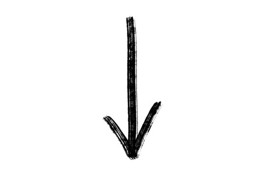 black hand drawn vertical arrow pointing down brush stroke