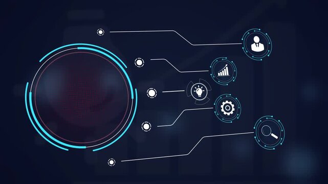 Futuristic digital dashboard with blank space for customizable text or logo, suitable for corporate background videos about multi purpose business management and data visualization