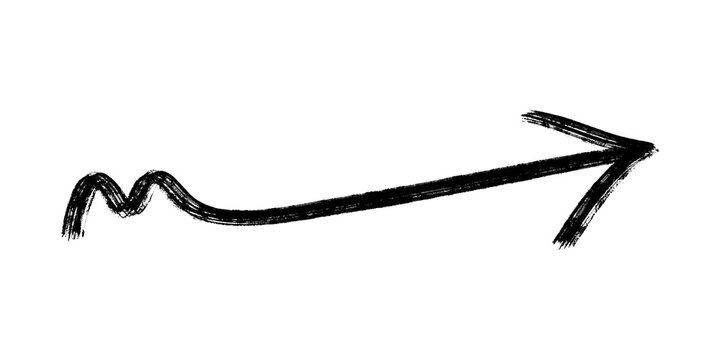 Hand drawn black ink wavy arrow with zig zag brush stroke