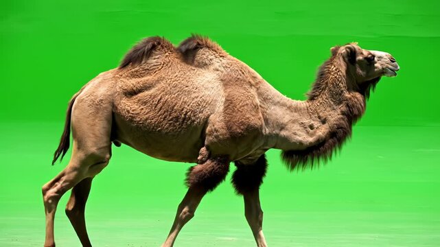 Camel walking on green screen perfect for IT presentations and tech marketing