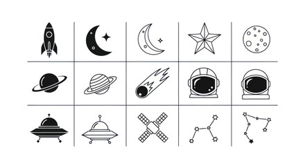 Space icons set rocket planets and astronauts © hartanto