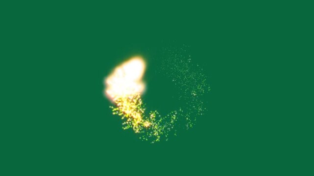Glowing glitter trail animation with magic particle dust, fairy sparkle stars and shimmer particles motion, star line path on green screen background, seamless 4K loop for professional VFX