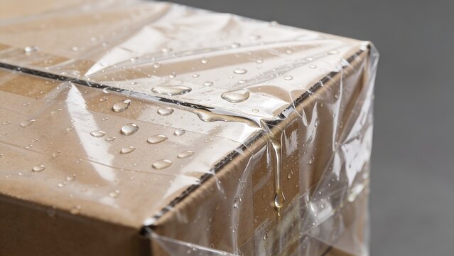 The package, wrapped in protective clear plastic, had condensation on it.