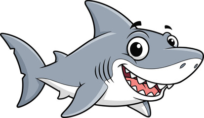 Fototapeta premium Cute Friendly Cartoon Shark Character with Big Smile and Sharp Teeth in Swimming Pose for Kids, Ocean, and Sea Themed Designs
