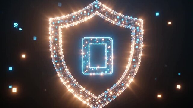 Sparkling digital shield smart contract conceptual background providing secure protection, glowing virtual frame, future tech
