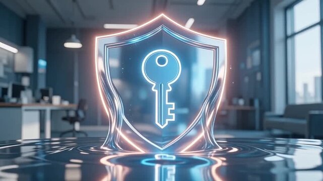 Sparkling digital shield key icon animation, cyber security protection concept, providing confident feeling of safety