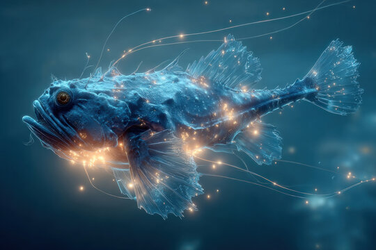 Bioluminescent deep sea fish fantasy marine creature glowing underwater