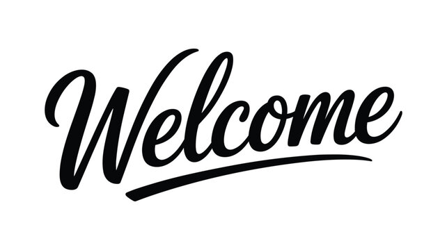 Keywords black handwritten style cursive welcome text on white background