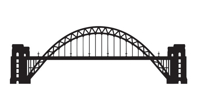 Vector silhouette of arched bridge with towers, iconic steel architectural landmark art