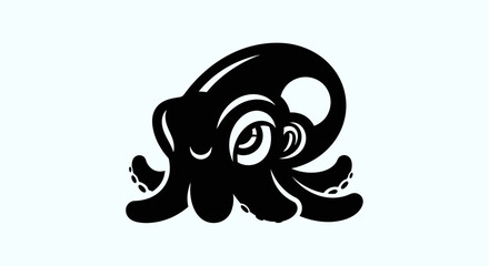 Black octopus illustration on white background © Yoamn