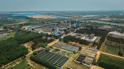 Fototapeta premium Distillery Plant With Water Treatment Facility Industrial Aerial View