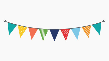 Obraz premium Festive bunting decorations with a variety of colorful designs. The banner is hanging on rope, celebrating an event. 