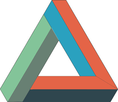 Abstract Penrose triangle vector illustration, colorful impossible geometry shape for creative optical illusion design