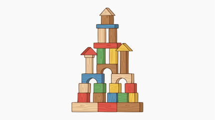 Obraz premium A meticulously crafted tower, built with vibrant wooden blocks, symbolizes the foundational principles of creative construction. The play of light and shadow, combined with the block's diverse shapes.