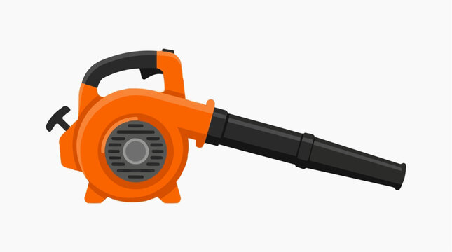 An illustration showcases a bright orange leaf blower with sleek design, perfectly suited for the task of yard maintenance and outdoor cleaning.