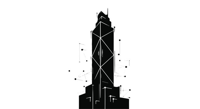 Skyscraper stands tall with geometric lines to represent modern urban architecture and city development.