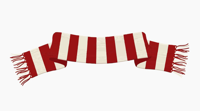 A vibrant, red and white striped scarf, meticulously displayed. The tasseled ends add texture, in a photorealistic studio shot.