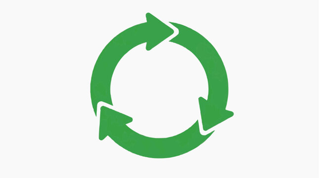A vibrant illustration of the universal recycling symbol, rendered in clean, minimalist detail, representing circularity and eco-consciousness.