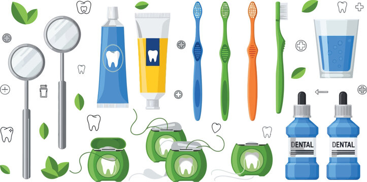 Flat dental hygiene items illustration set Vector