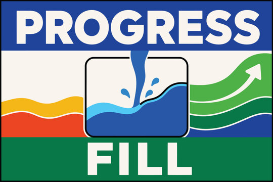 Progress fill icon with water level rising and upward arrow